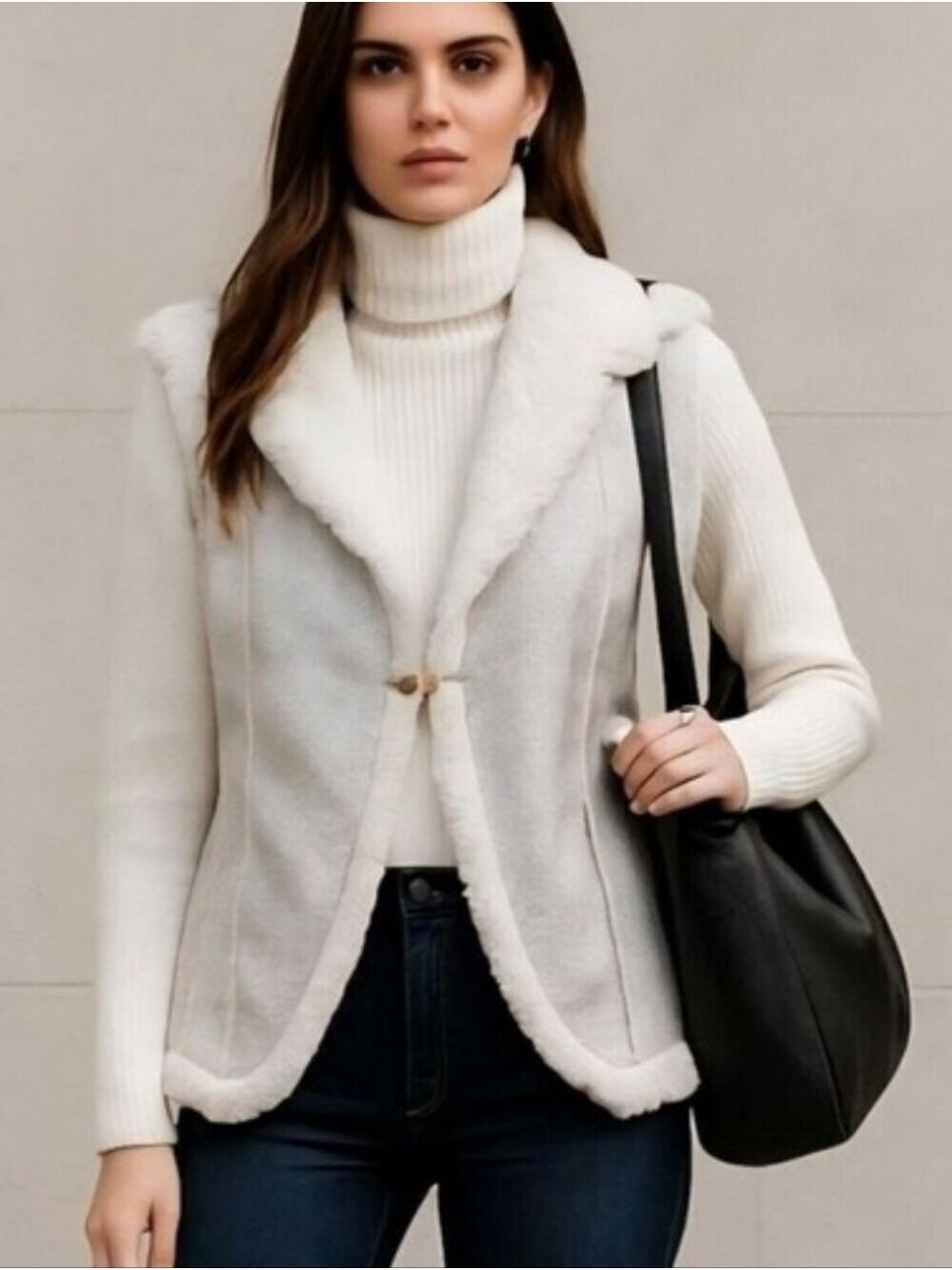 ALBERTO MAKALI FAUX FUR WITH KNIT SWEATER BACK WHITE GREY VEST SIZE SMALL MEDIUM